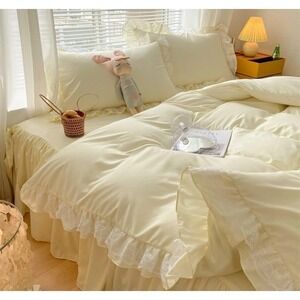 MOOWOO Chic Ruffle Lace Polyester Duvet Cover twin Set